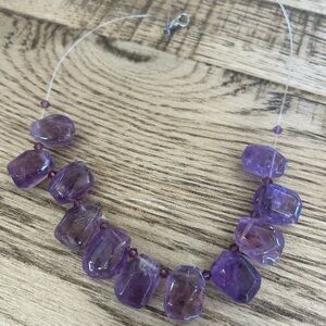 Purple Beaded amethyst stone Necklace 16-17” handmade unique